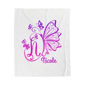 Personalized Butterfly Initial Blanket Gradient Butterfly Monogram Blanket, Custom Name Baby Shower Gift, Nursery Throw