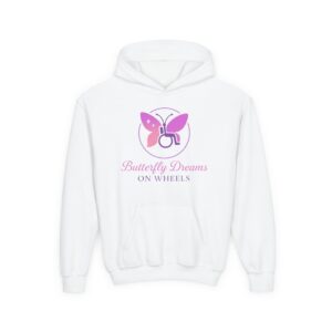 Butterfly Dreams on Wheels Youth  Hoodie -Disability Empowerment Apparel, Adaptive Fashion Gift for Men and Women Disabled/Supporters