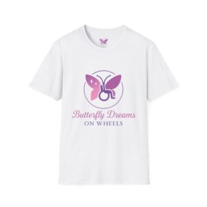 Official Butterfly Dreams on Wheels T-Shirt Inclusive Wheelchair Graphic Tee | Disability Empowerment Gift Apparel
