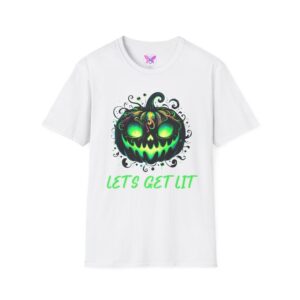 Halloween Glow Pumpkin T-Shirt Lets Get Lit Green Jack O Lantern Tee Spooky Funny Halloween Party Shirt Halloween Costume Top