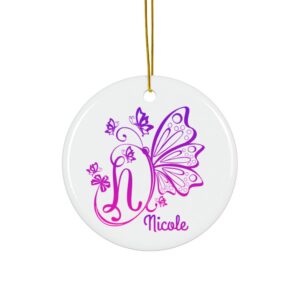Personalized Butterfly Initial Christmas Ornament: Custom Letter Keepsake with name, Kids Name Initial Letter