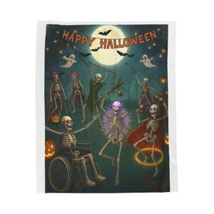 Plush Halloween Skeleton Blanket, Inclusive Party Throw, Cozy Fall Decor, Spooky Trick or Treat Couch Cover, Soft All Hallows Eve Bedspread,