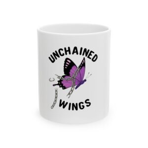 Unchained Wings Mug -Purple Butterfly Breaking Free Liberation Mug, Freedom Coffee Cup, Empowerment Gift, Freedom Mug, Advocacy Mug