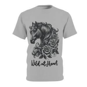 Wild at Heart Horse and Roses T Shirt Soft Gray Graphic Tee Artistic Equine Design Gift for Horse Lovers