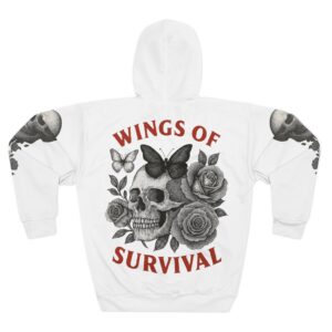 Wings of Survival Unisex Pullover Hoodie Design Gift Motivational Wear Gothic Butterfly Skull Unisex Heavyweight Pullover