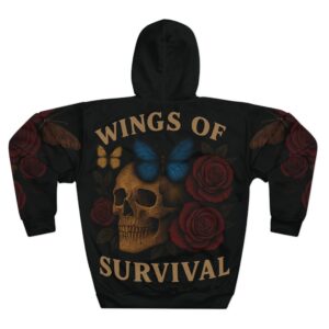 Butterfly Roses Skull Unisex Hoodie -Wings Of Survival  Motivational Mental Health Inclusion Disability Dark Unisex Pullover Unique Gift