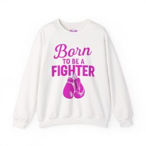 Breast Cancer Awareness Sweatshirt Adult Crew Neck Born To Be A Fighter Gift For Her Pink Ribbon Cancer Survivor Support Limited Edition