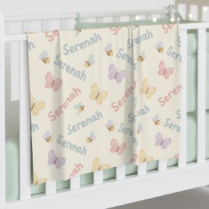 Personalized Baby Swaddle Blanket Pastel Butterflies & Bees Name Blanket