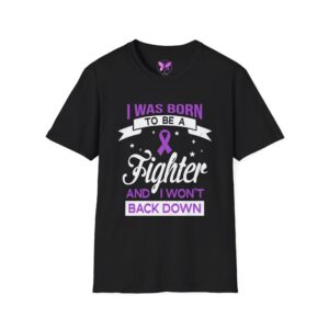 Purple Ribbon Awareness T-Shirt Pancreatic Cancer, Epilepsy, Domestic Violence Support Motivational Fighter Unisex Tee Will Not Back Down