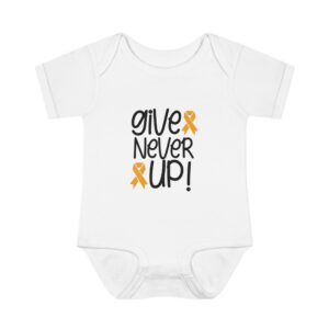 Childhood Cancer Never Give up Inspiring Baby Bodysuit, Baby Shower Gift, Infant Onesie, Leukemia Support , Motivational, Cancer Awareness