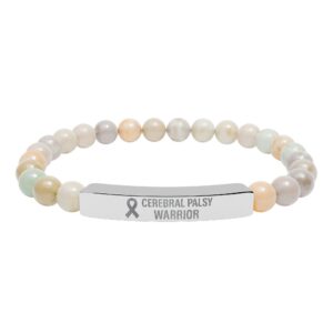 Cerebral Palsy Warrior Engraved Natural Stone Bracelet — Green Ribbon Awareness Jewelry