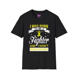 Empowering Fighter Tee , Gift for Cancer Awareness, Unisex Yellow Ribbon Sarcoma and Bone Cancer Awareness Tee  I Was Born To Be A Fighter