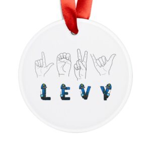 Custom ASL Name Sign Christmas Ornament  Kids Police Theme Personalized Letter Handshapes Acrylic Ornament with Ribbon