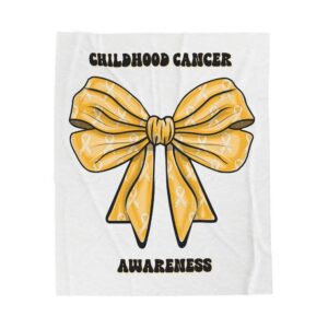 Throw Blanket, Childhood Cancer Awareness Gold Bow Design, Cancer Support Gift, Cozy Logo Blanket, Soft Throw, Cancer Warrior Gift