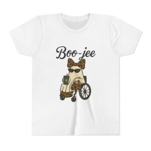 Spooky Ghost Leopard Print Wheelchair Youth Tee, Halloween Kids Shirt, Unique Children's Top, Trendy Graphic Tee, Cool Boys Girls Clothing