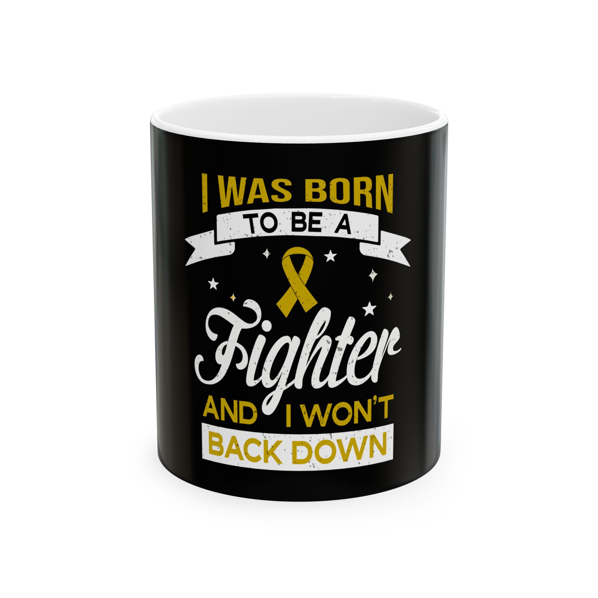 Fighter Mug I Was Born To Be A Fighter Mug Gold Ribbon Awareness Mug Cancer Support Gift Motivational Warrior Mug, Surviour Mug