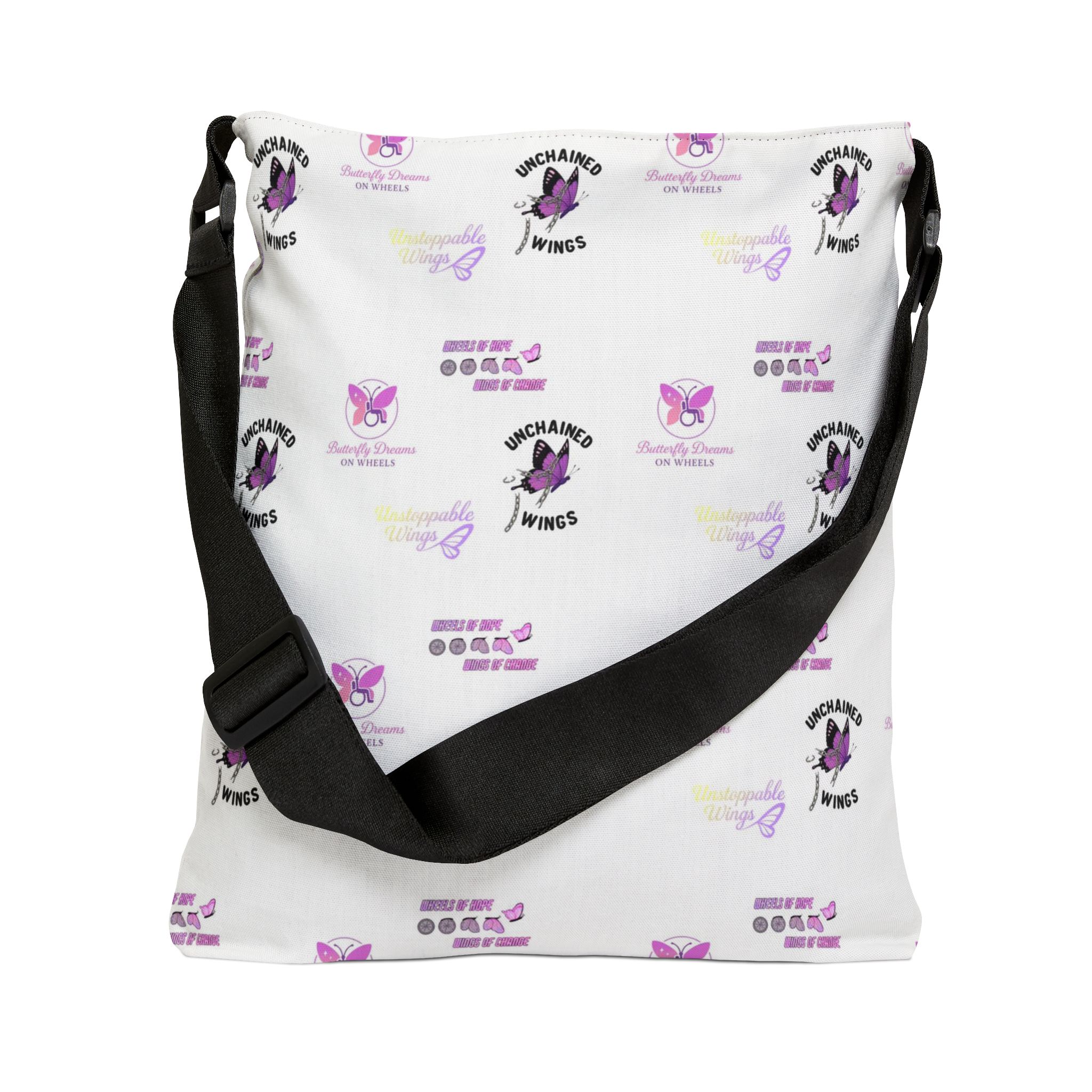 Butterfly Dreams on Wheels AOP Strap Adjustable Unchained Laptop Bag, Awareness Bag, Positive Quote Laptop Tote Bag - Image 7