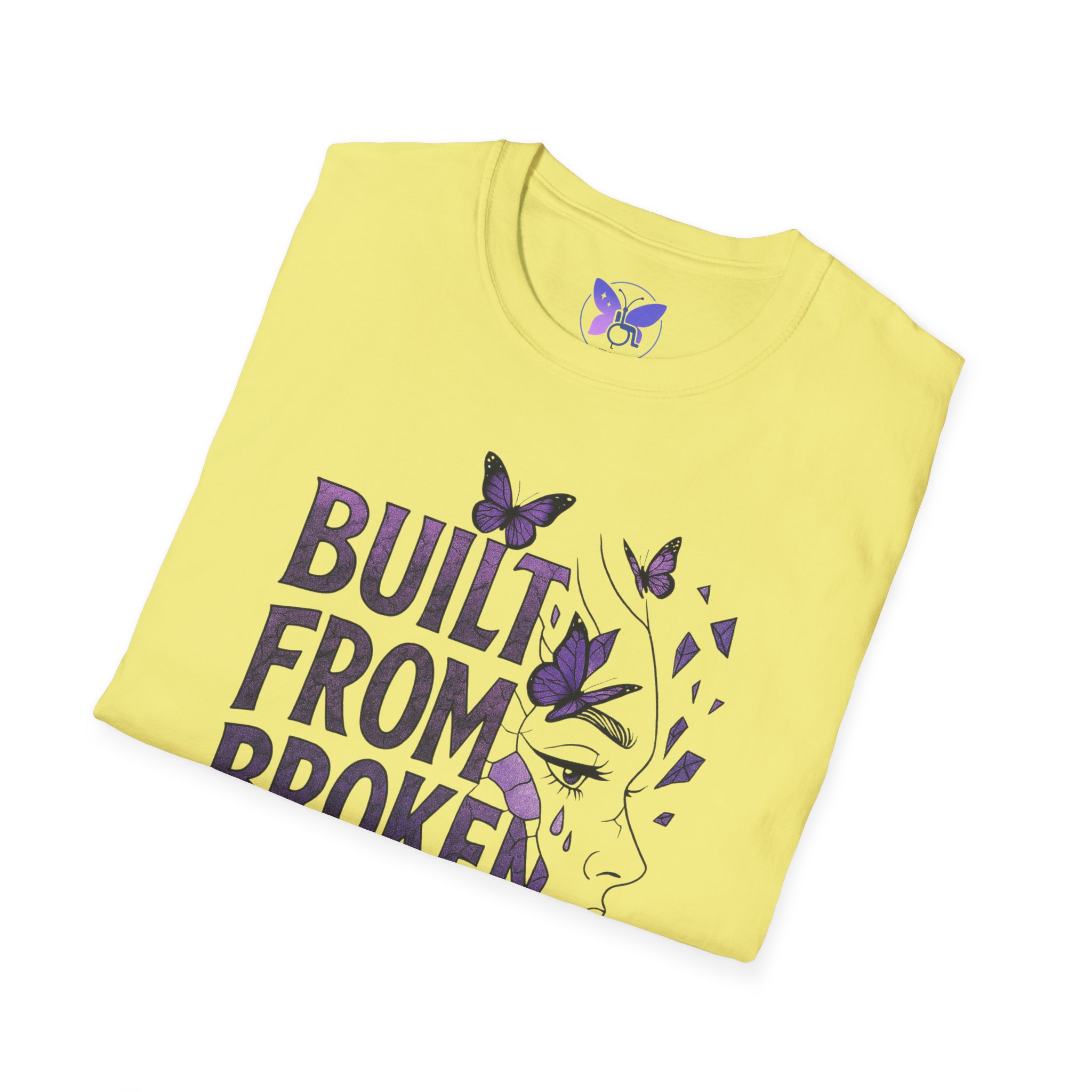 Built From Broken T-Shirt Purple Butterfly Face Graphic Tee Mental Health Awareness Recovery - Image 12