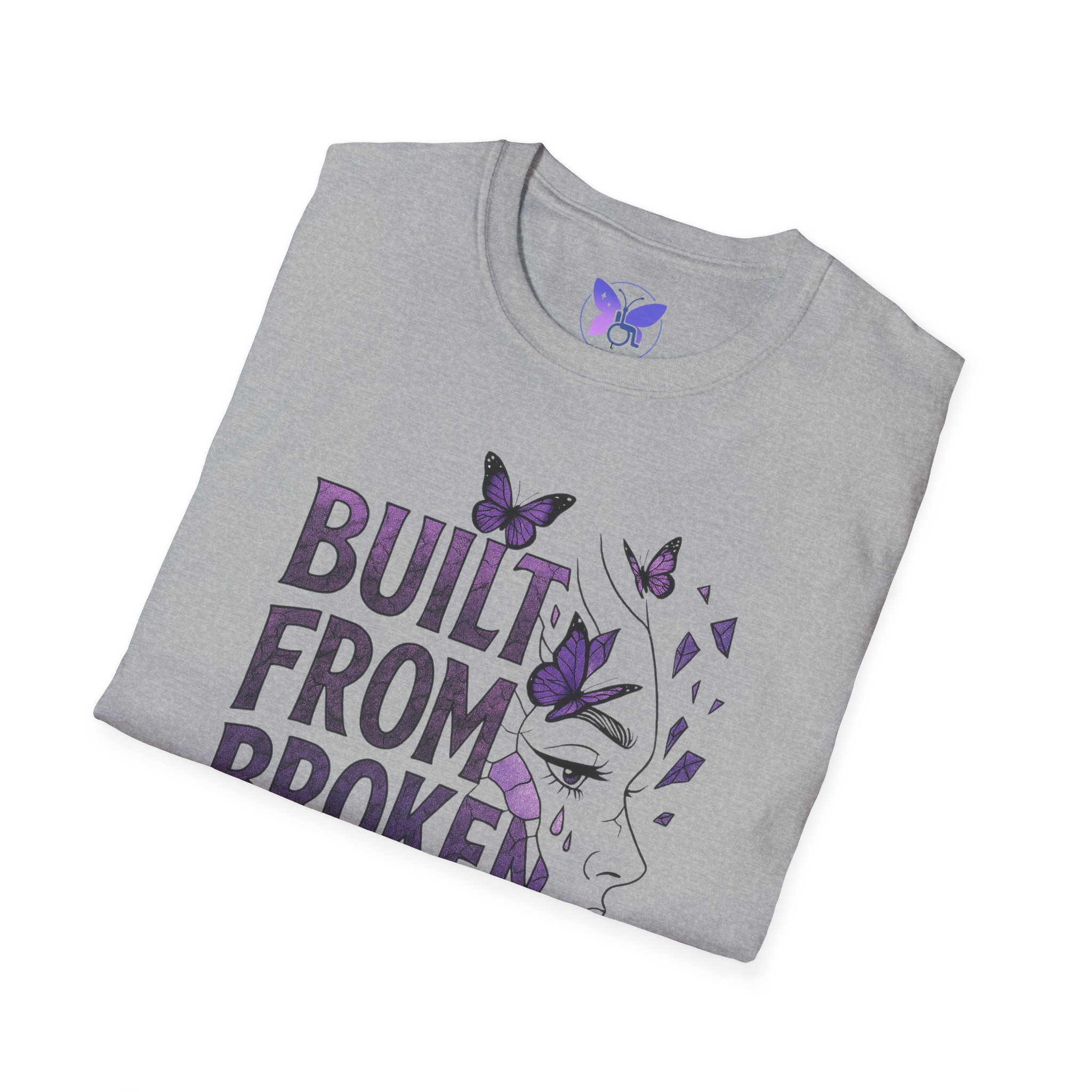 Built From Broken T-Shirt Purple Butterfly Face Graphic Tee Mental Health Awareness Recovery - Image 8
