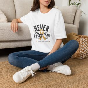 Adult "Never Give Up" Gold Ribbon Awareness Tee