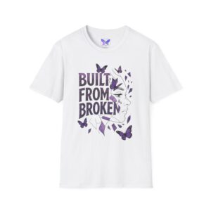 Built From Broken T-Shirt Purple Butterfly Face Graphic Tee Mental Health Awareness Recovery