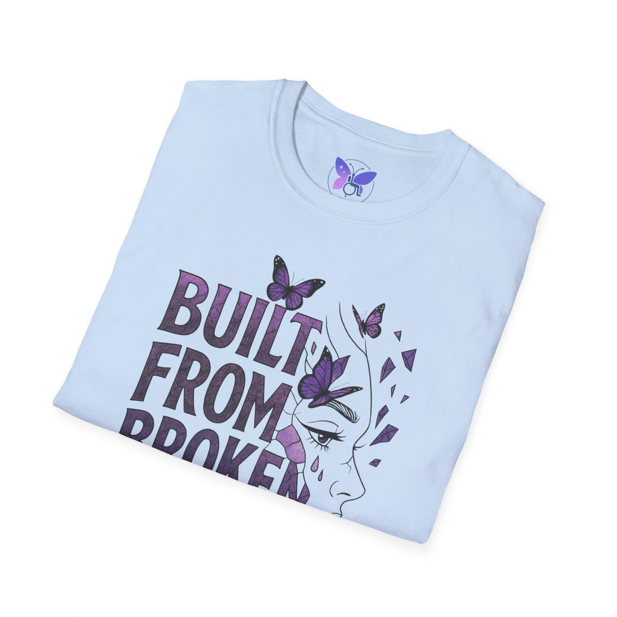 Built From Broken T-Shirt Purple Butterfly Face Graphic Tee Mental Health Awareness Recovery - Image 16