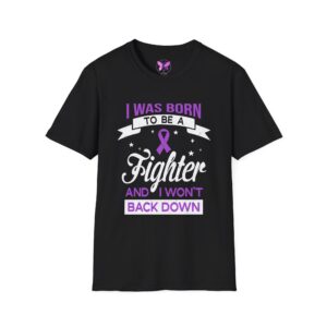Purple Ribbon Awareness T-Shirt Pancreatic Cancer, Epilepsy, Domestic Violence Support Motivational Fighter Unisex Tee Will Not Back Down