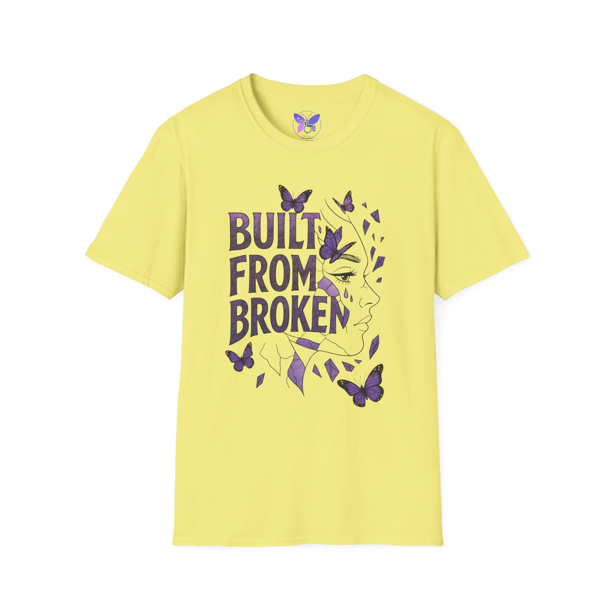 Built From Broken T-Shirt Purple Butterfly Face Graphic Tee Mental Health Awareness Recovery - Image 9