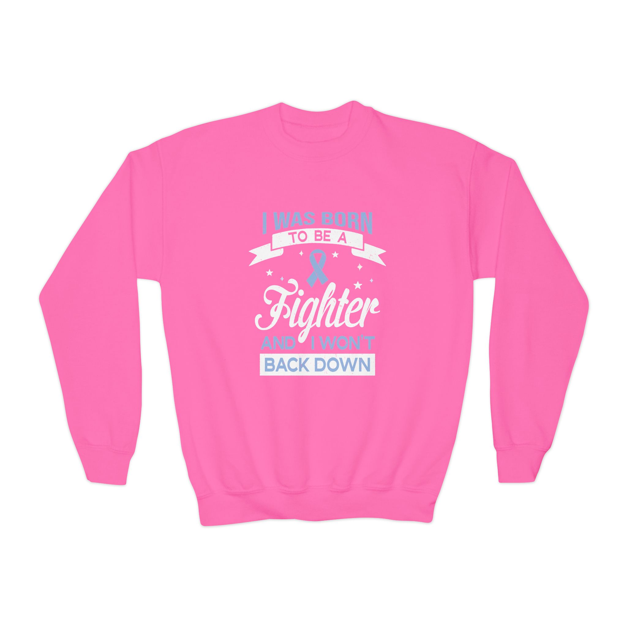 I Was Born to Be a Fighter Survivor Crewneck Pullover with blue Ribbon Empowerment Gift Acid Reflux and IBS Support Motivational Sweatshirt - Image 5