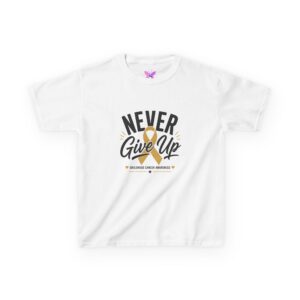 Kids "Never Give Up" Gold Ribbon Awareness Tee