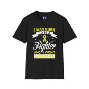 Empowering Fighter Tee , Gift for Cancer Awareness, Unisex Yellow Ribbon Sarcoma and Bone Cancer Awareness Tee  I Was Born To Be A Fighter