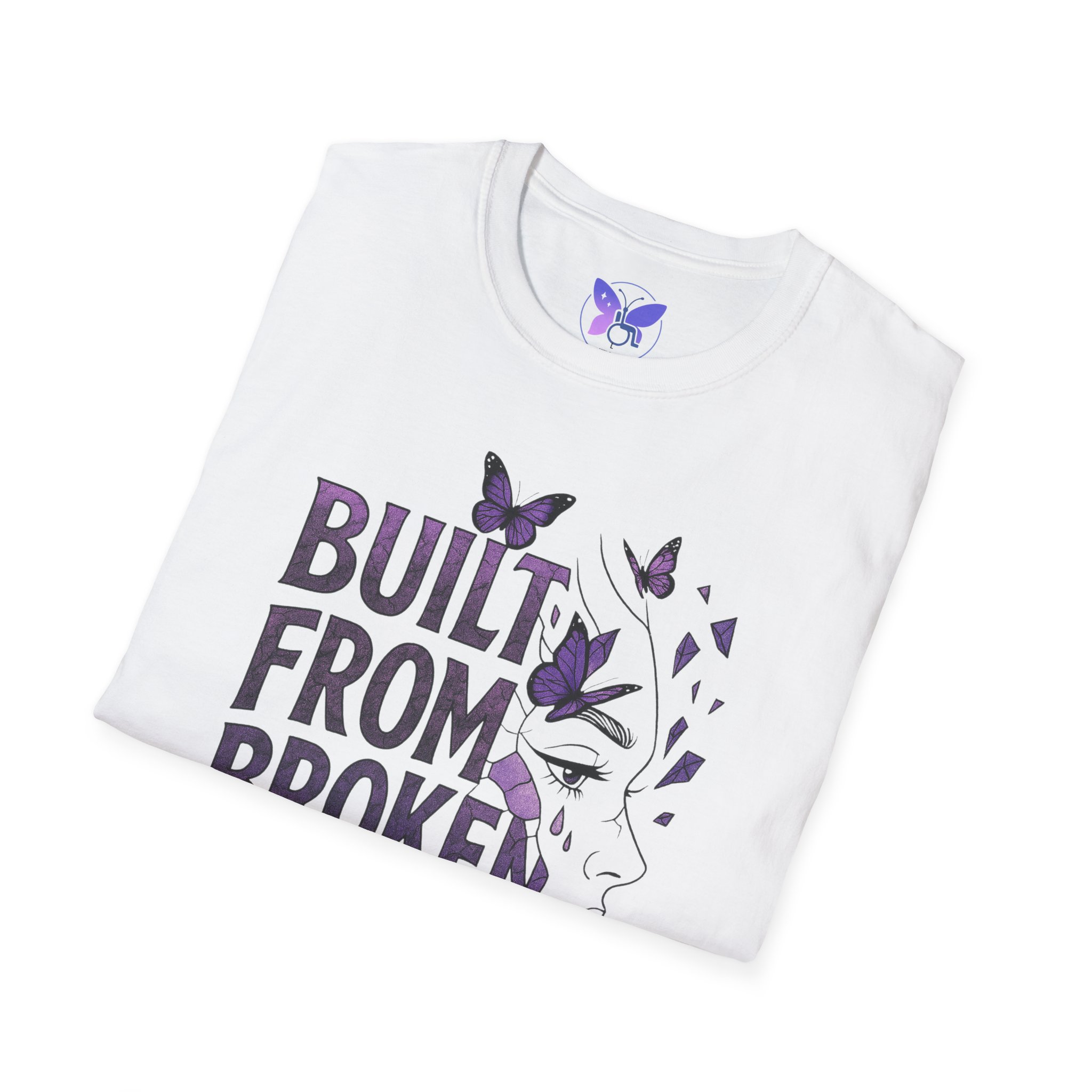 Built From Broken T-Shirt Purple Butterfly Face Graphic Tee Mental Health Awareness Recovery - Image 4