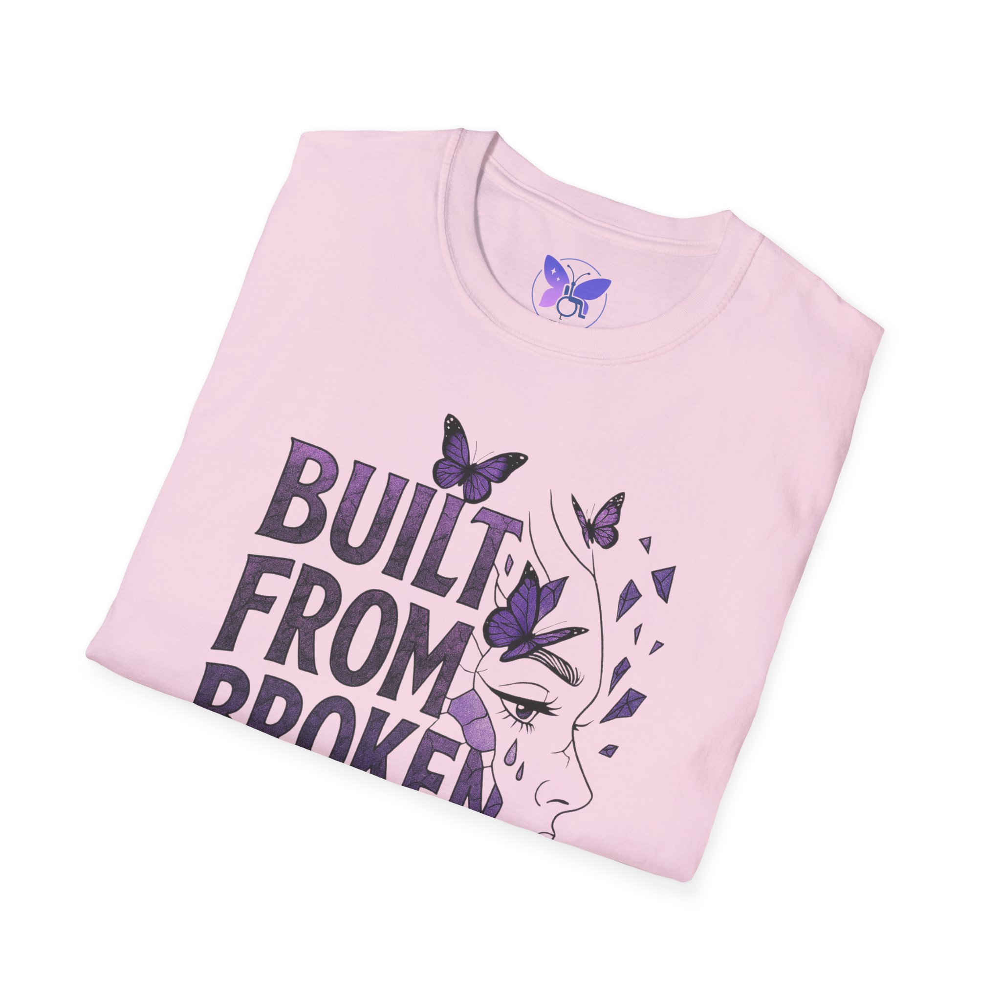 Built From Broken T-Shirt Purple Butterfly Face Graphic Tee Mental Health Awareness Recovery - Image 20