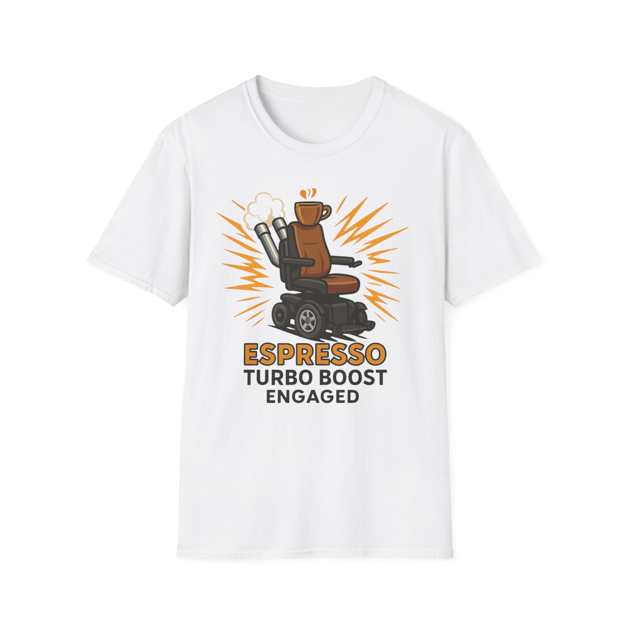 Espresso Turbo Boost Engaged Funny Wheelchair T-Shirt Caffeine and Unstoppable Vibes, Coffee Lover , Wicked Sense of Humor.