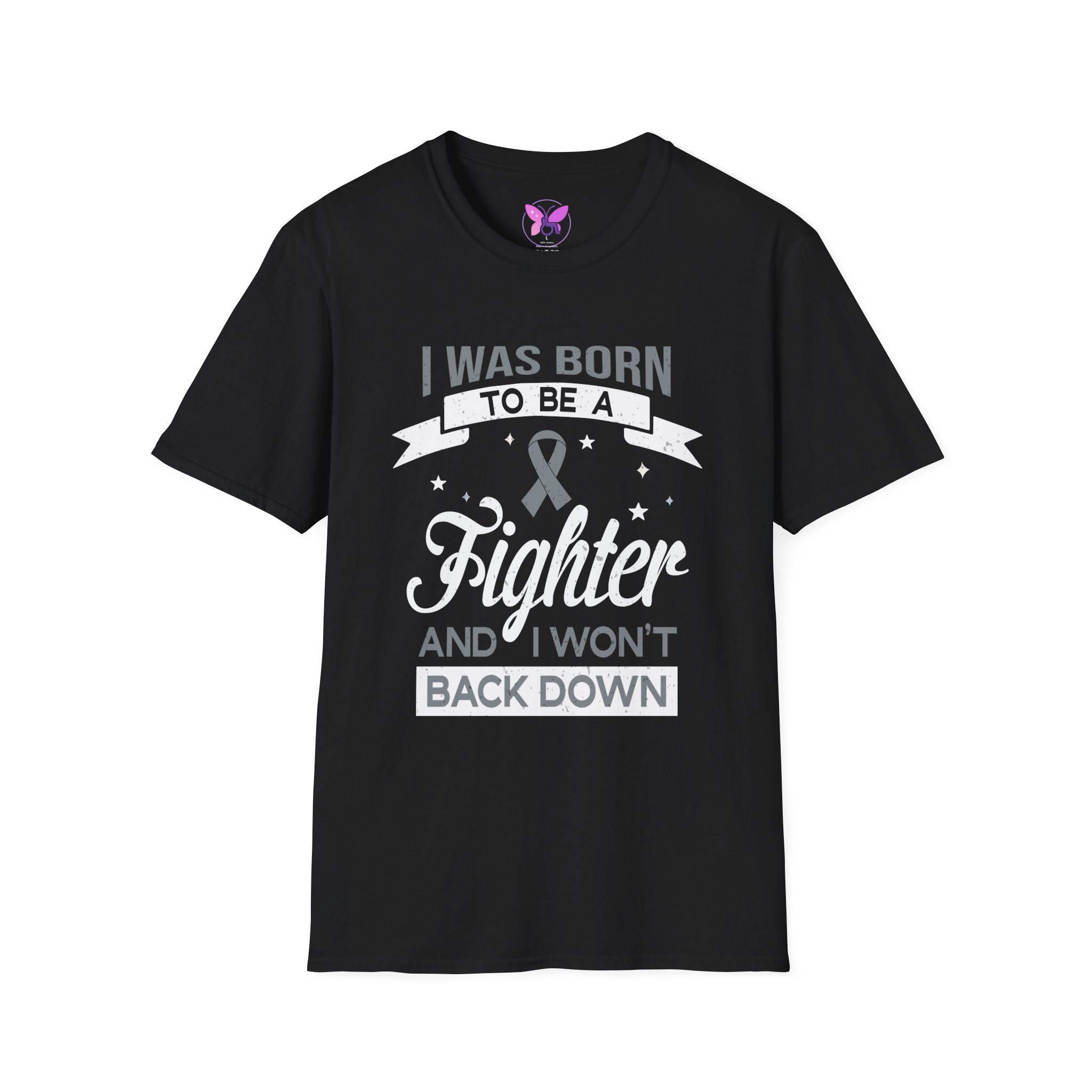 Born To Be A Fighter T-Shirt Grey Ribbon Awareness T-Shirt Brain Cancer, Diabetes & Mental Health Support, Survivor Gift Inspirational Tee