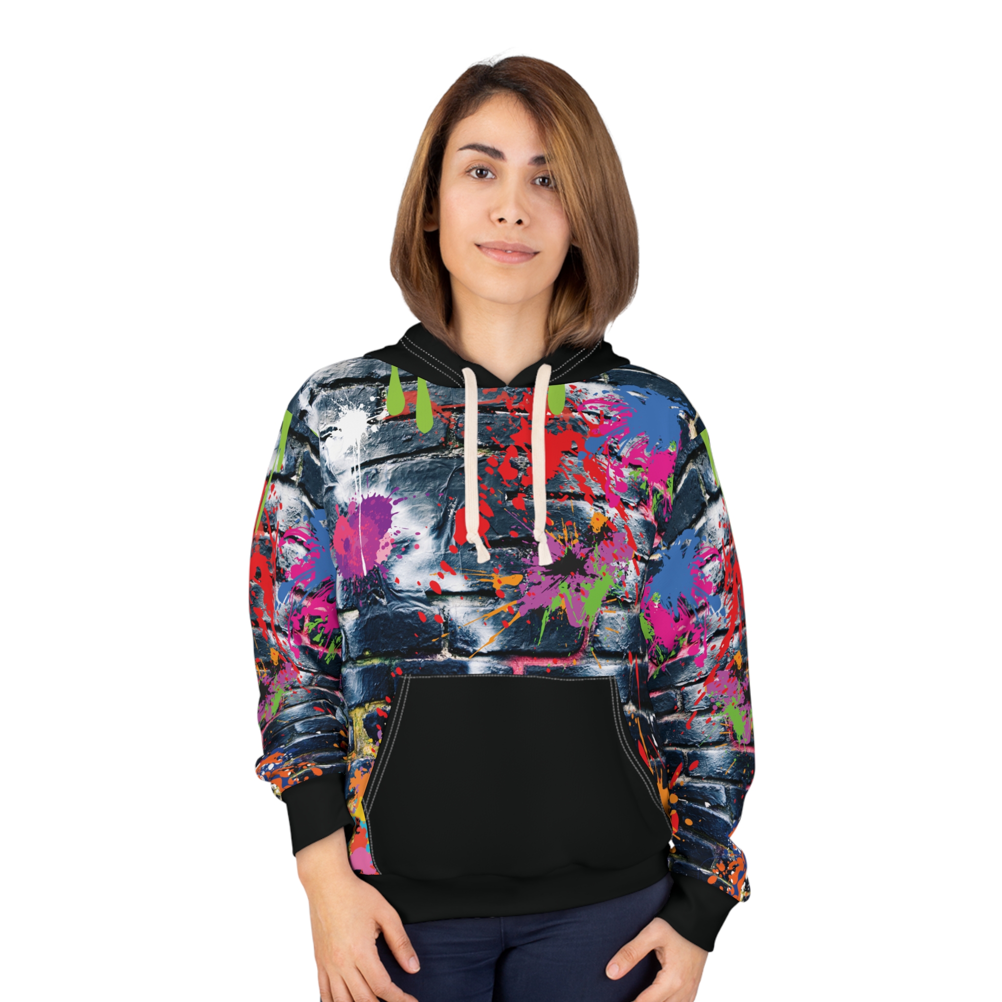 Chase Your Dreams Graffiti Hoodie Unisex Streetwear Hoodie Colorful Paint Splatter Motivational Gift, Brick Wall Hoodie, Gift For Artist - Image 3