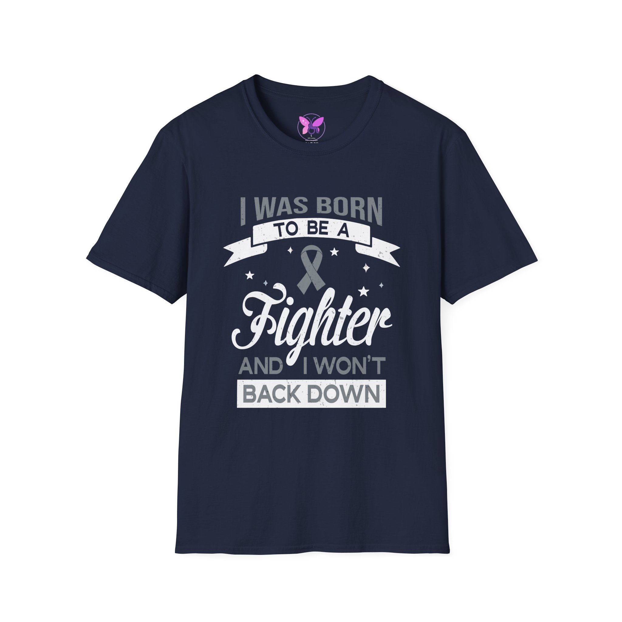 Born To Be A Fighter T-Shirt Grey Ribbon Awareness T-Shirt Brain Cancer, Diabetes & Mental Health Support, Survivor Gift Inspirational Tee - Image 9