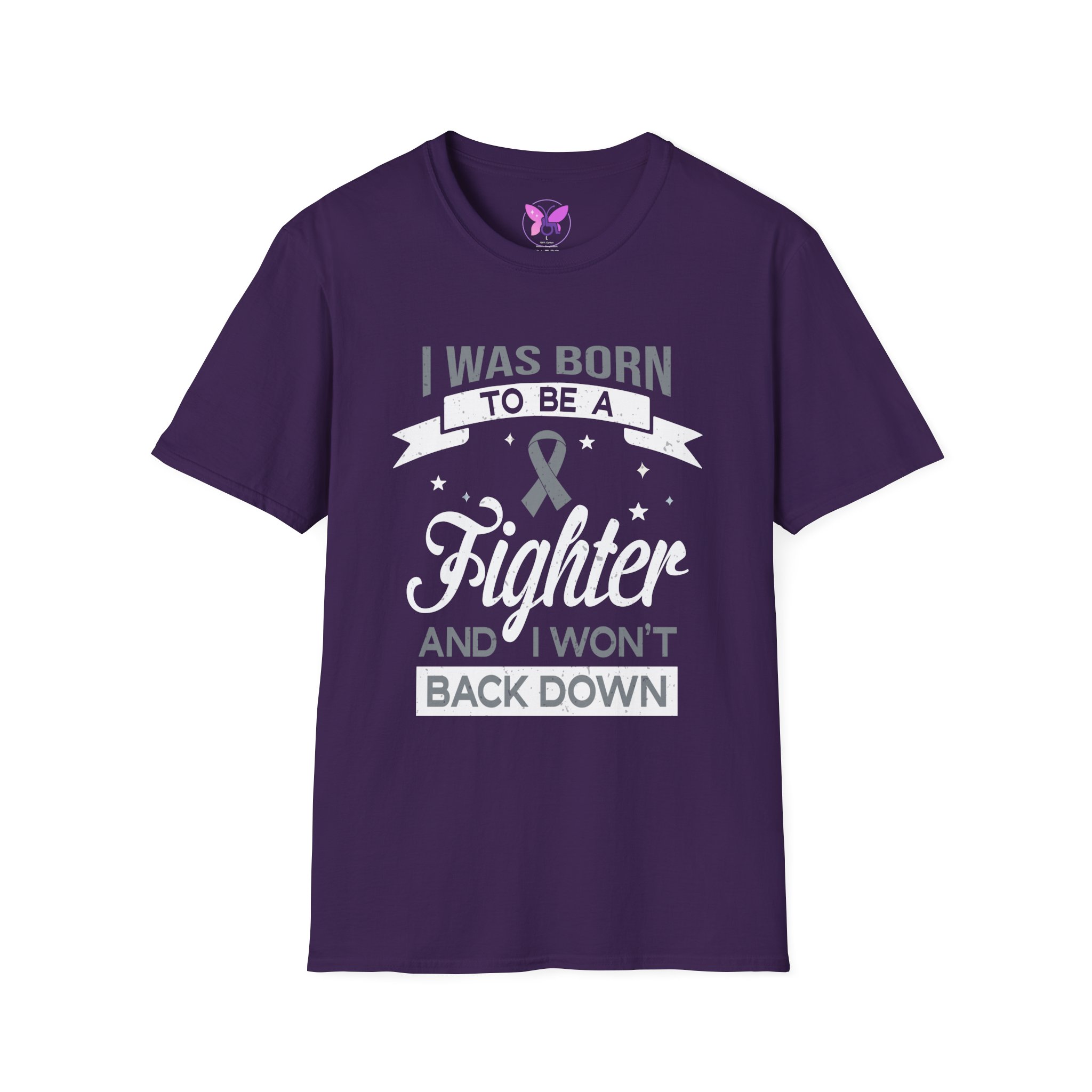 Born To Be A Fighter T-Shirt Grey Ribbon Awareness T-Shirt Brain Cancer, Diabetes & Mental Health Support, Survivor Gift Inspirational Tee - Image 13