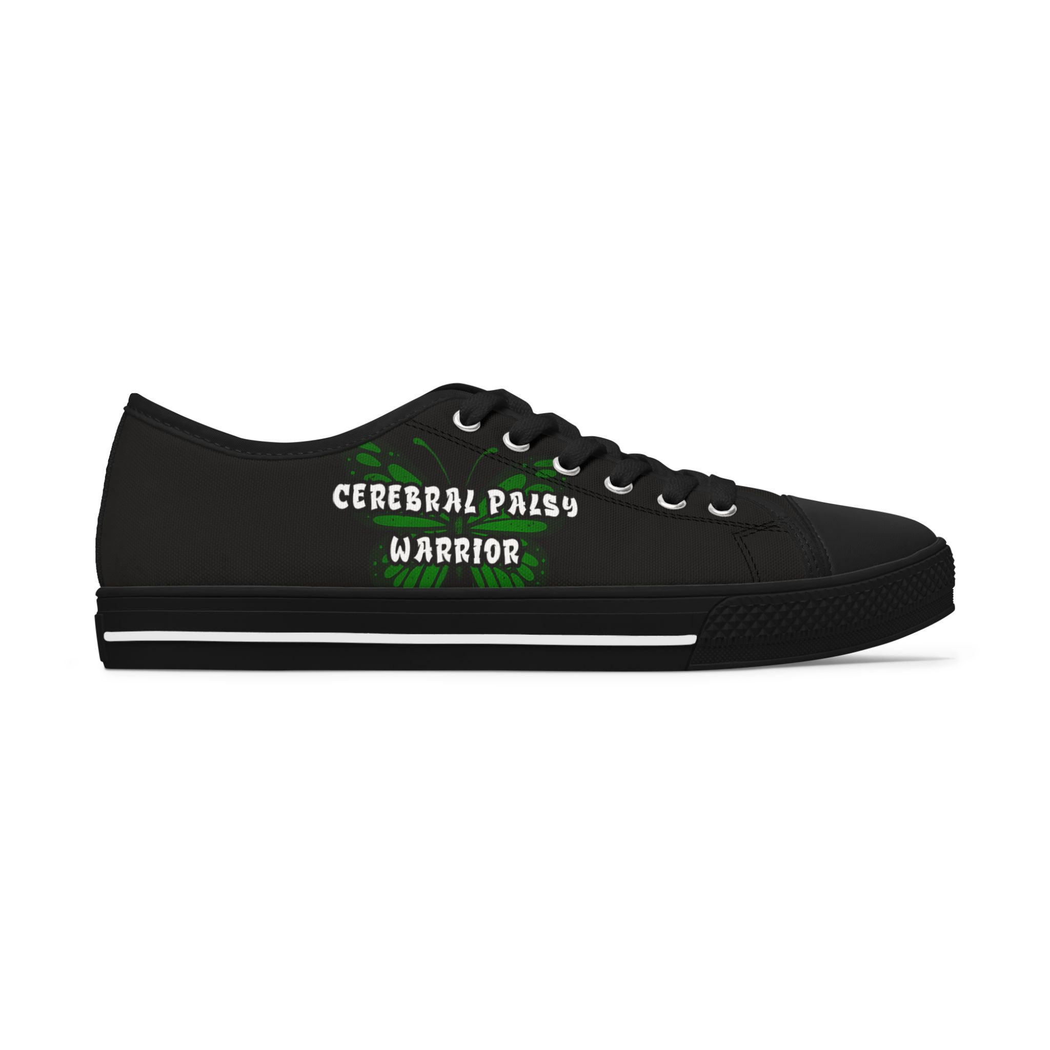 Cerebral Palsy Warrior Low Top Sneakers —Women’s Custom Cerebral Palsy Warrior Shoes | Graffiti & Butterfly Awareness Edition - Image 4
