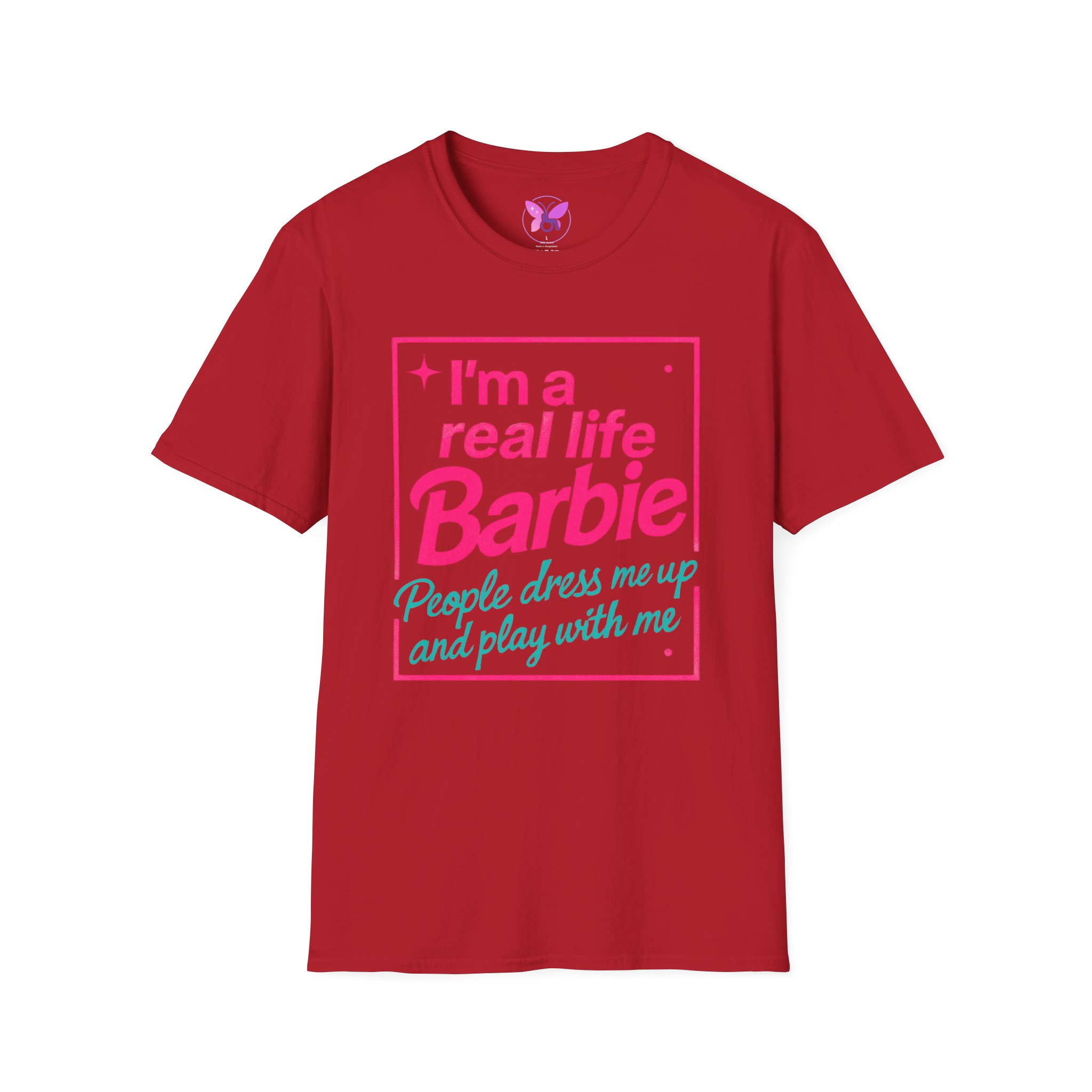 Real Life Barbie T-Shirt, Funny Pink and Teal Barbie Tee with Butterfly Logo, Women Casual Graphic Top - Image 21