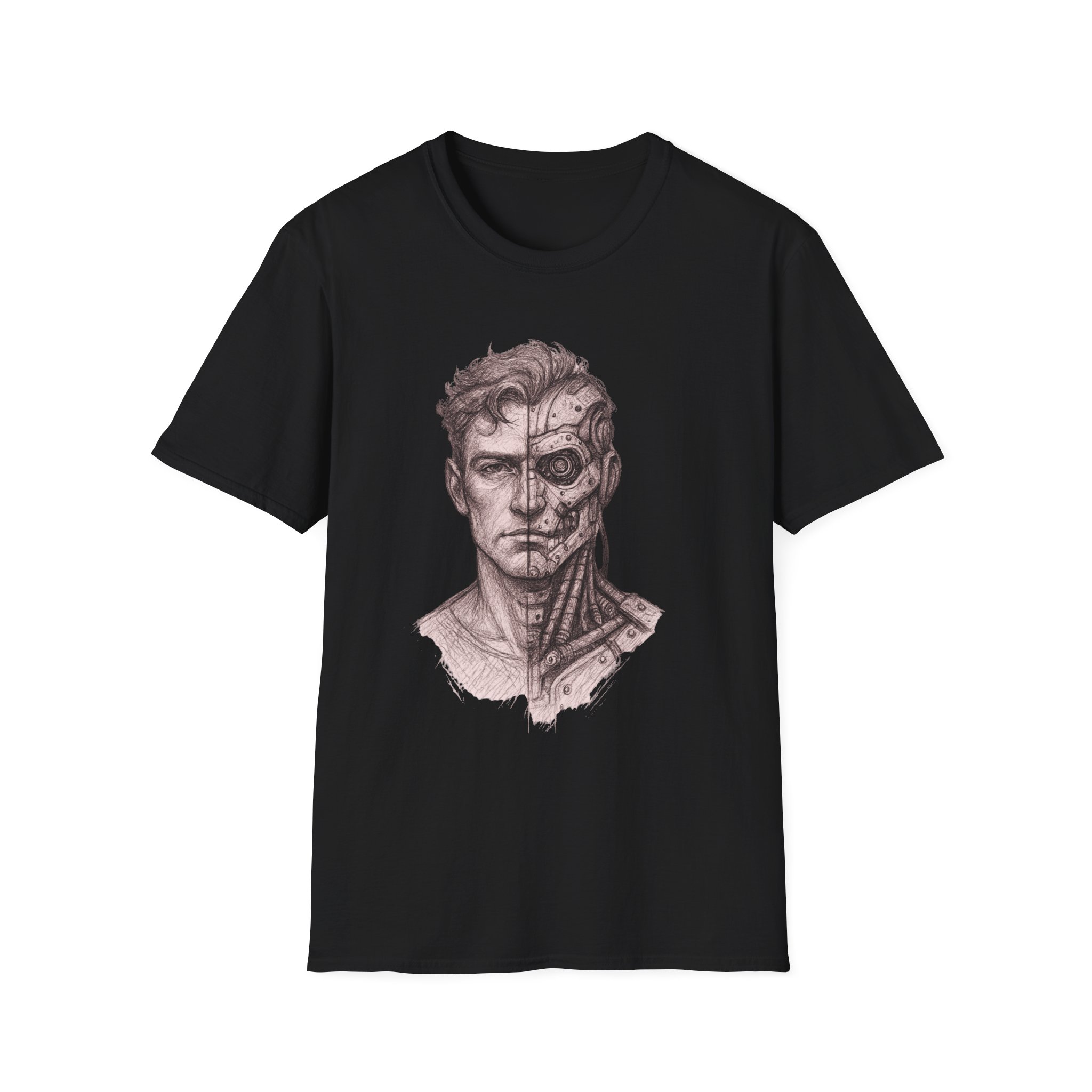 Cyborg Half Face Tee, Black Graphic Tee, Men Women Cyberpunk Shirt, Sci Fi Face DesignUnisex Shirt | Futuristic Cyberpunk Streetwear