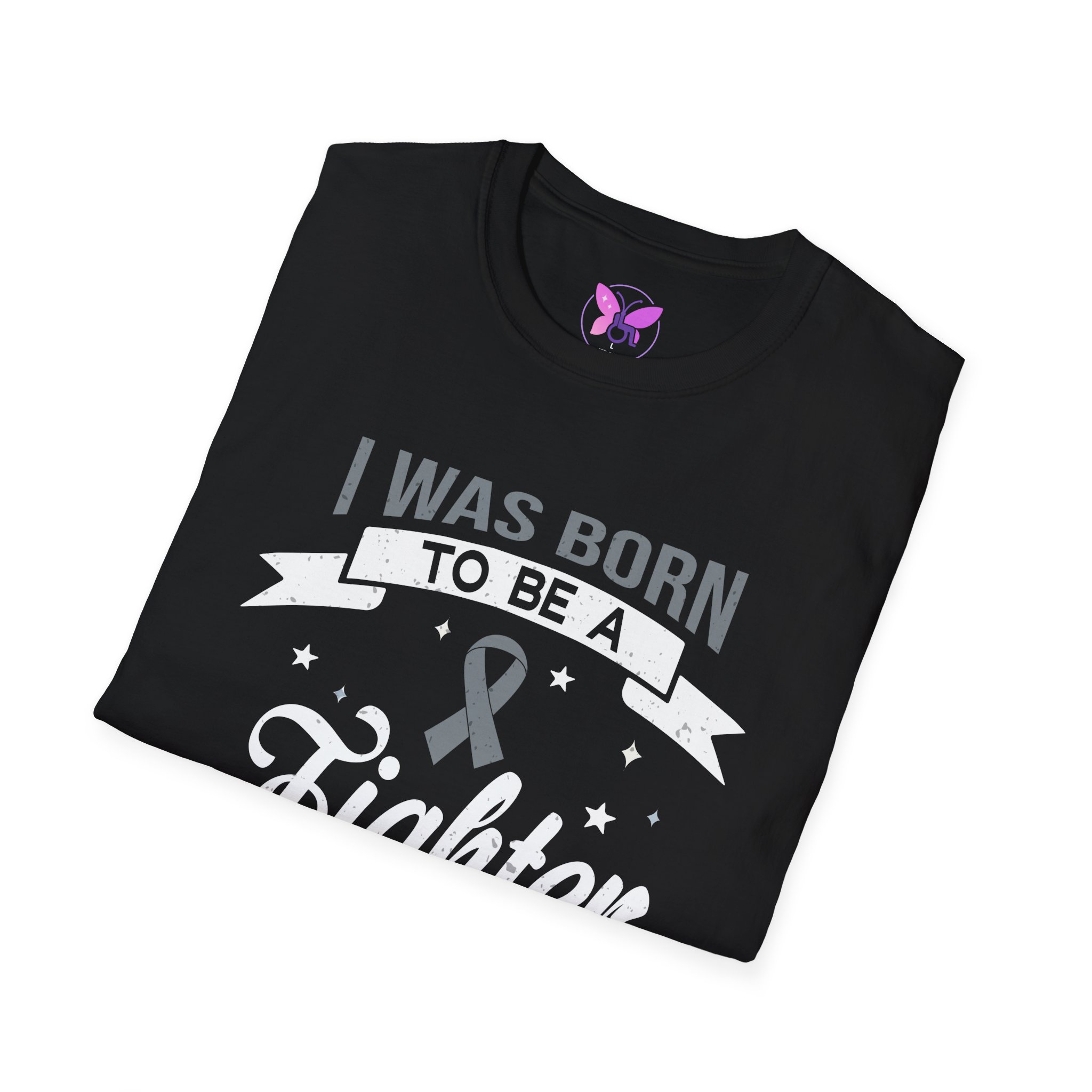 Born To Be A Fighter T-Shirt Grey Ribbon Awareness T-Shirt Brain Cancer, Diabetes & Mental Health Support, Survivor Gift Inspirational Tee - Image 4