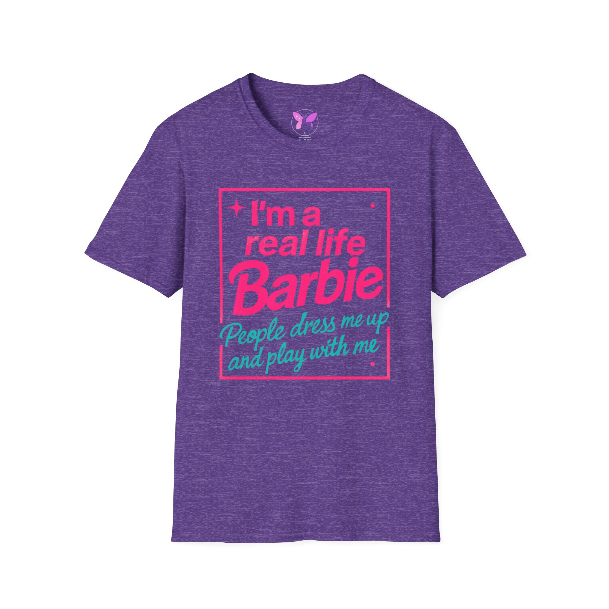 Real Life Barbie T-Shirt, Funny Pink and Teal Barbie Tee with Butterfly Logo, Women Casual Graphic Top - Image 17