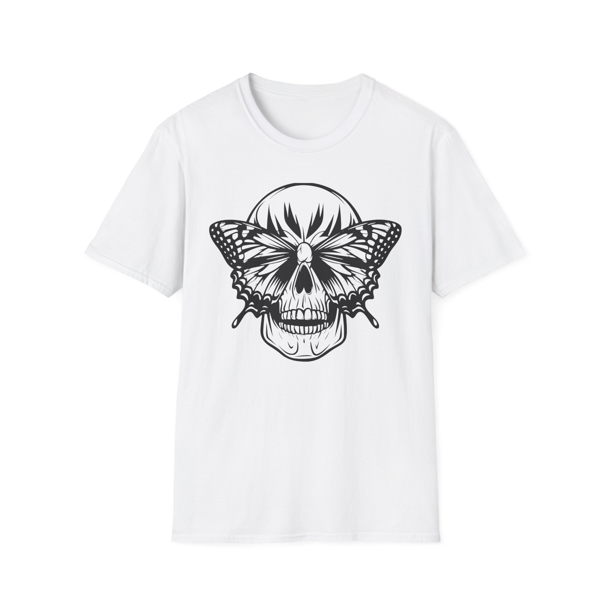 Skull and Butterfly Eyes T-Shirt -Gothic, Dreamers, Rebels, Artists Butterfly Skull Graphic Unisex Tee, Festivals, Gift Metamorphosis Tee