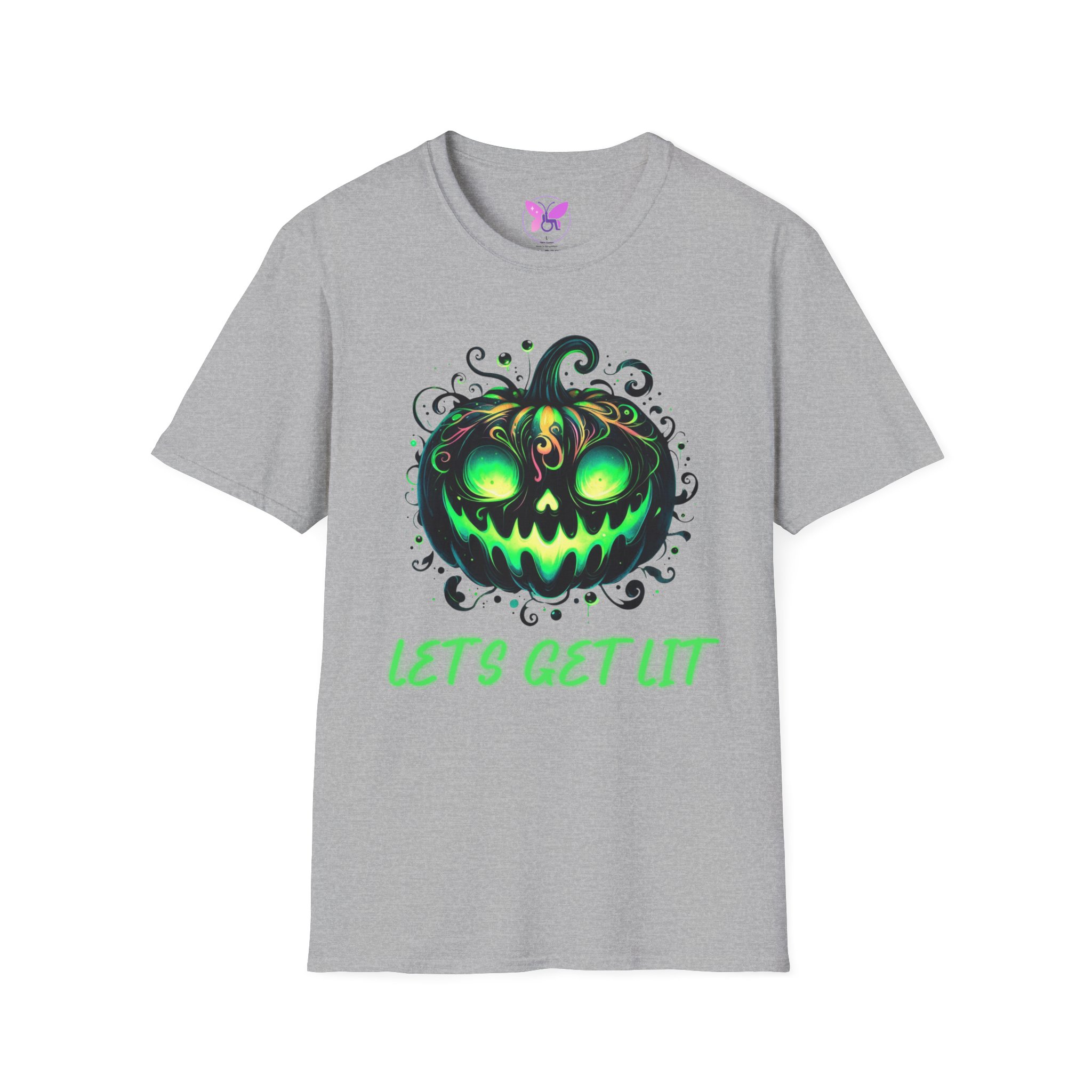 Halloween Glow Pumpkin T-Shirt Lets Get Lit Green Jack O Lantern Tee Spooky Funny Halloween Party Shirt Halloween Costume Top - Image 9