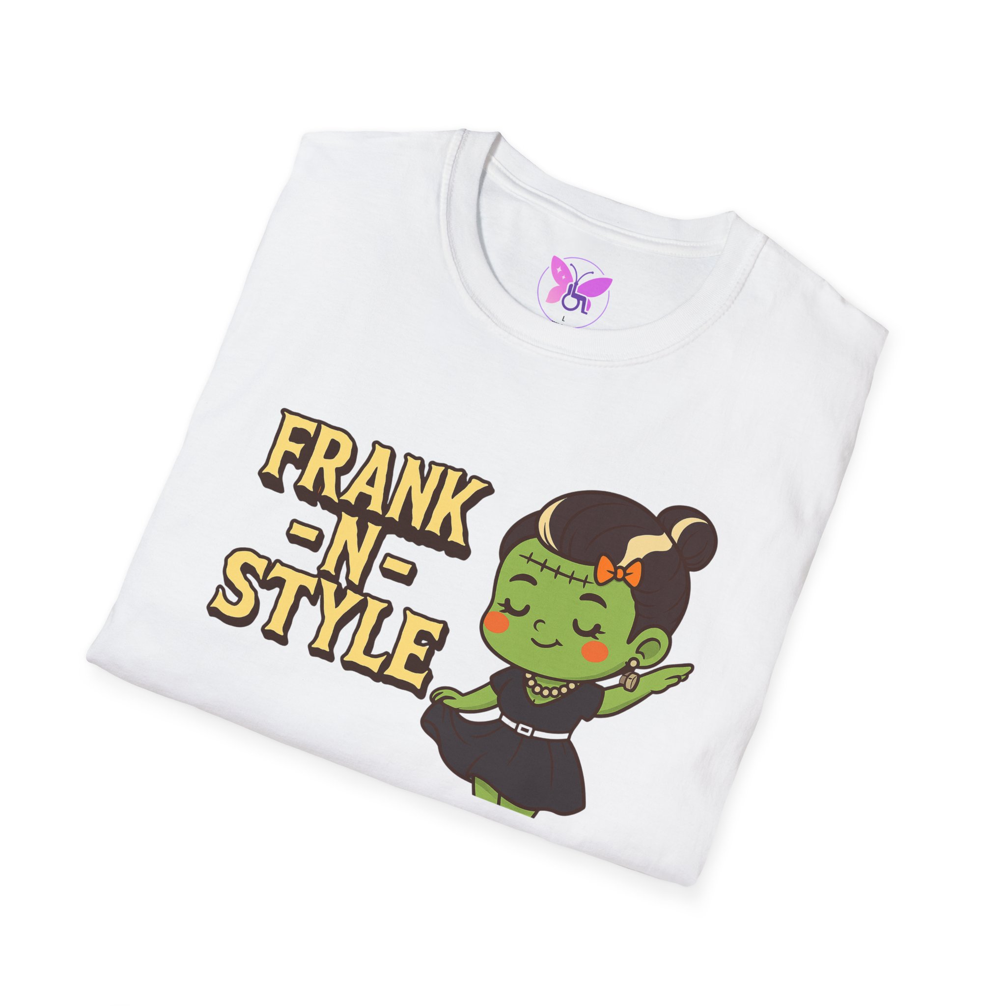 Girl Frank N Style Unisex Softstyle T-Shirt, Halloween Tee, Cute Monster Shirt, Gift for Friends, Spooky Season Apparel - Image 4