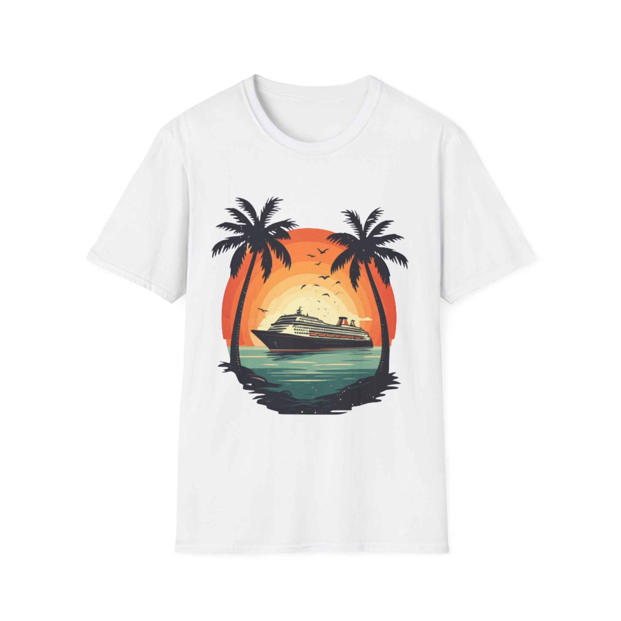 Tropical Cruise T-Shirt - Vacation Vibe, Beachwear, Gift for Travelers, Summer Fashion, Relaxed Style, Adventure, Cruise Ship Sunset T-Shirt