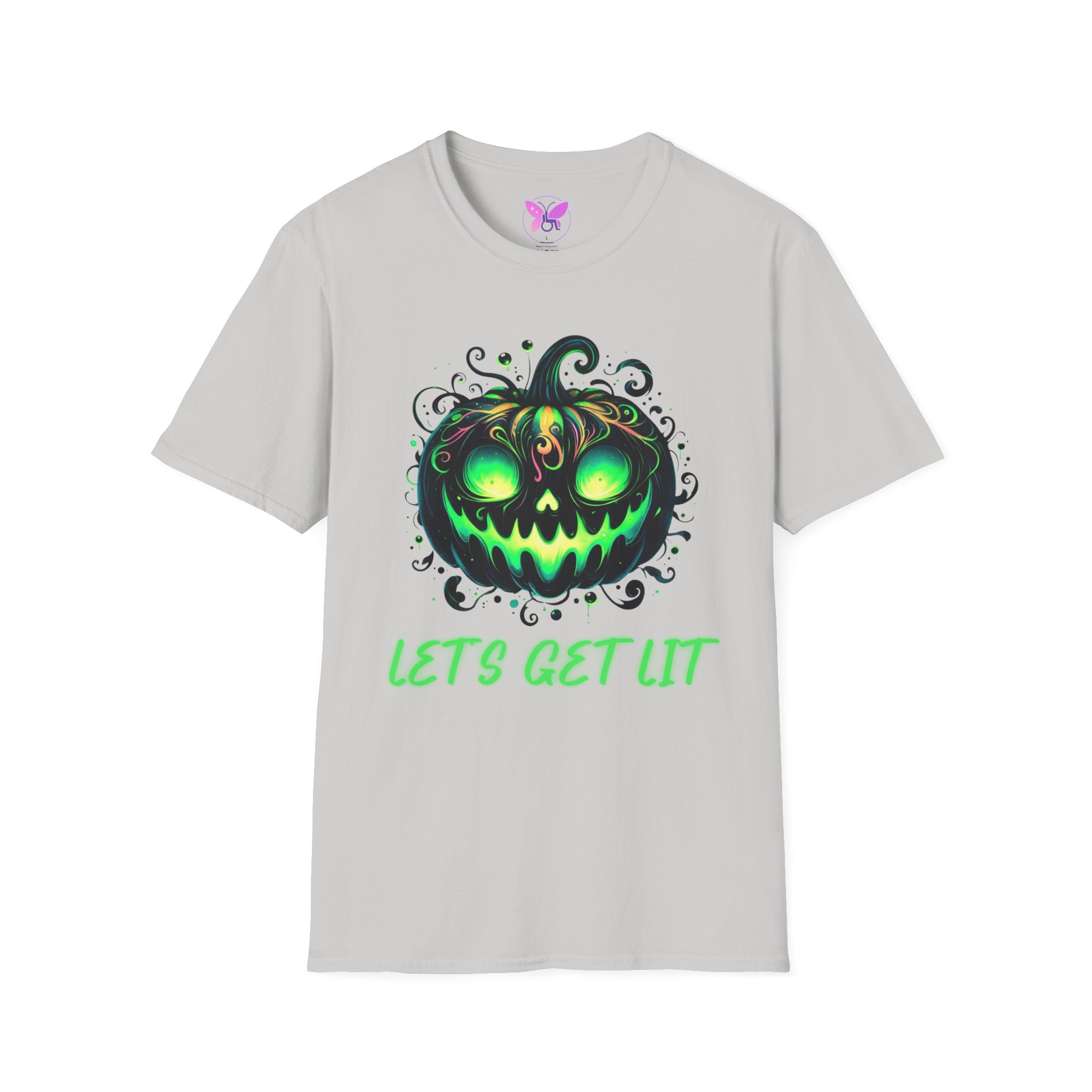 Halloween Glow Pumpkin T-Shirt Lets Get Lit Green Jack O Lantern Tee Spooky Funny Halloween Party Shirt Halloween Costume Top - Image 5