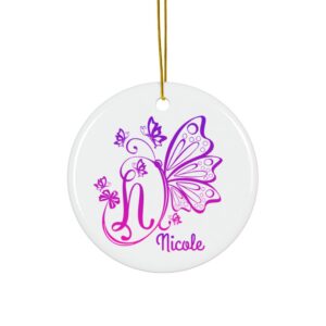 Personalized Butterfly Initial Christmas Ornament: Custom Letter Keepsake with name, Kids Name Initial Letter
