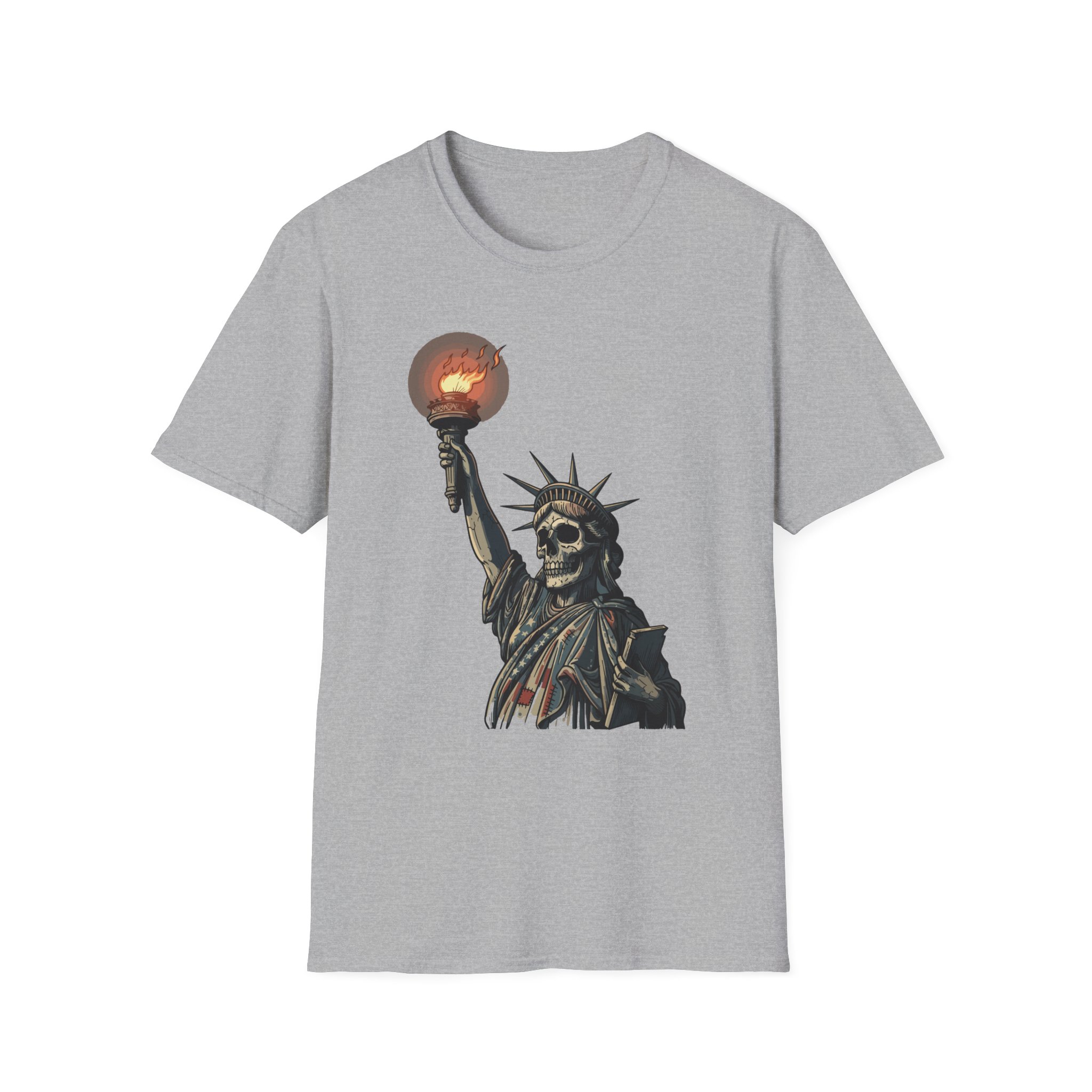 Skeleton Statue of Liberty graphic T-Shirt | skull torch, Gothic T Shirt, Unisex Tee, Dark Political Art, Festival Tee, Statement Tee - Image 9